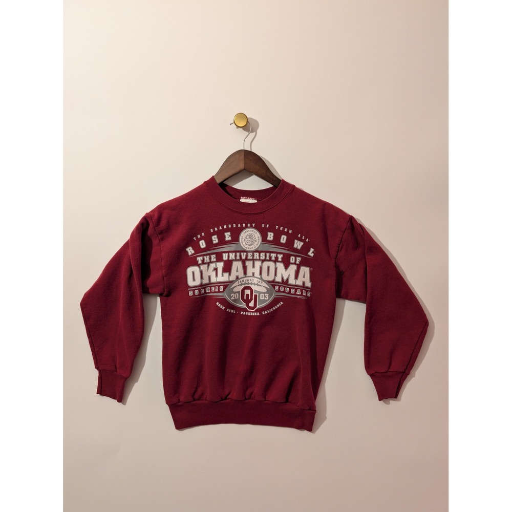 Hanes Sweatshirt Kids Youth L Maroon Good 2003 Rose Bowl Oklahoma Sooners NCAA